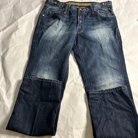 GUESS Premium Falcon Mens Jeans 36x34 Bootcut Dark Wash Denim Embellished Button - Picture 5 of 9